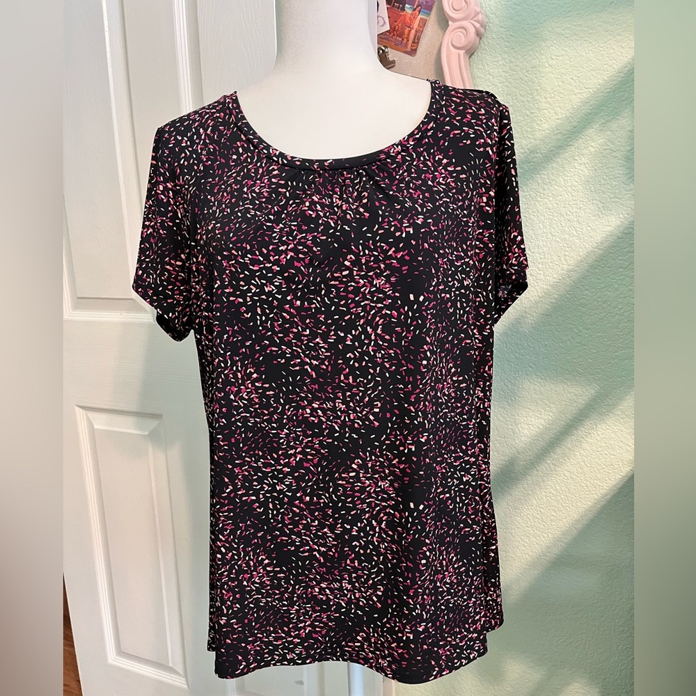 Worthington Black and Pink Speckled Blouse